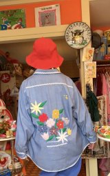 画像: Vintage flower&butterfly&bee patchwork chambray shirt