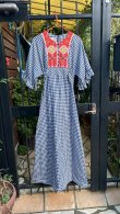 画像6: Vintage cross stitch navy checkered ruffle sleeves dress