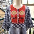 画像2: Vintage cross stitch navy checkered ruffle sleeves dress