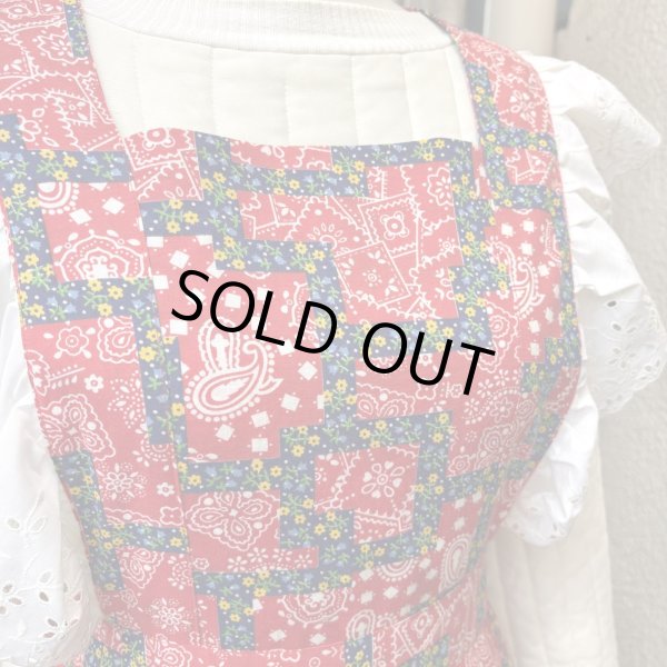 画像1: Vintage bandana&flower patchwork printed apron dress