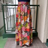 画像: Vintage flower crazy pattern patchwork printed long skirt