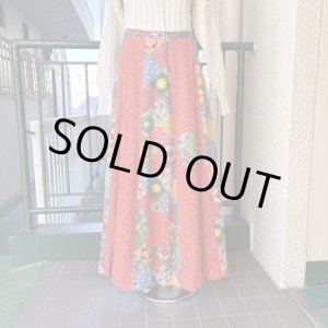 画像: Vintage flower patchwork printed 2pocket long skirt