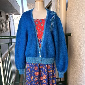 画像: Vintage flower embroidery mohair knit cardigan