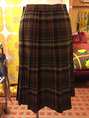 画像1: WOOL plaid pleats skirt