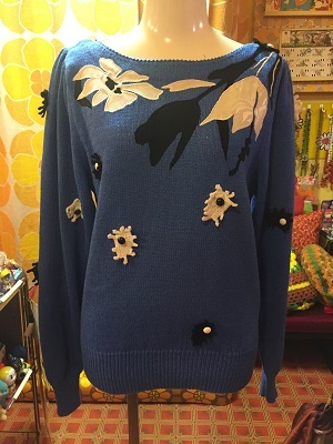 画像1: WH/BKボタンモチーフ＆FLOWERパッチ　サマーKnit