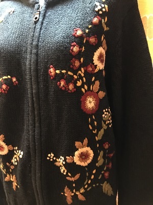 画像: リブ編みCollar Flower刺繍Knit