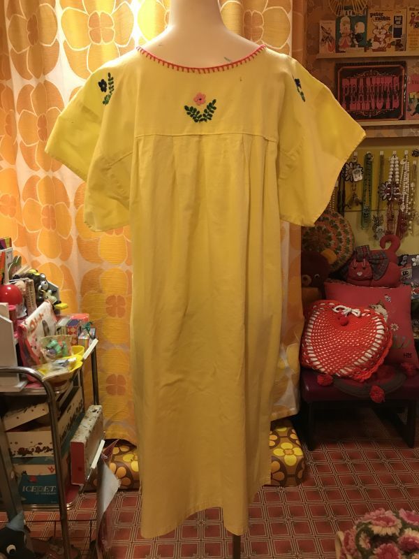 画像: レモンYE FLOWER刺繍 メキシカンワンピース