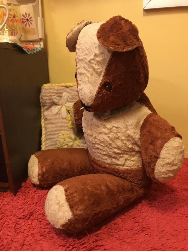 画像: ボタンのおめめにおりぼんの大きなクマさん Vintage StuffedDoll