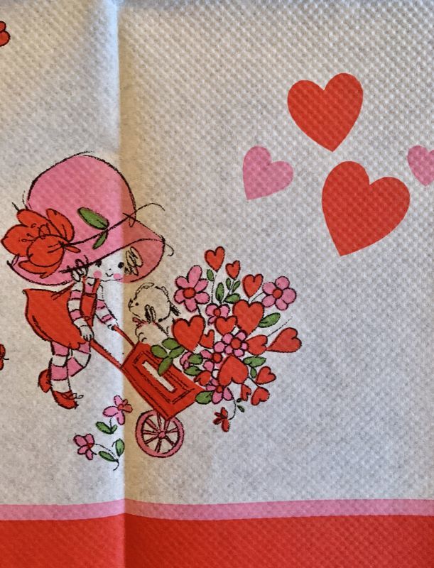 画像: Heart&Dog‣Girl Picking Flowers Vintage PaperTablCloth