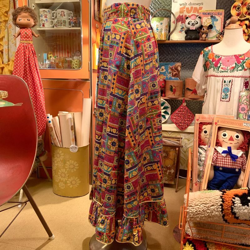 画像: Vintage カラフルHippie YeパイピングSkirt