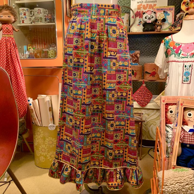 画像: Vintage カラフルHippie YeパイピングSkirt