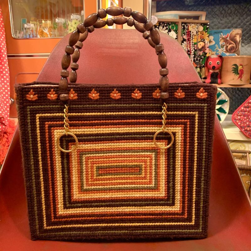 画像: Square・Flower柄 Needle point hand bag