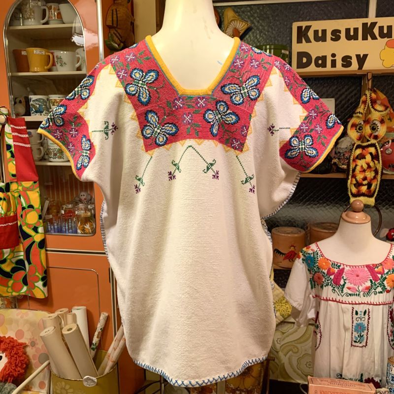 画像: Butterfly Flower Mexican embroidery tops  