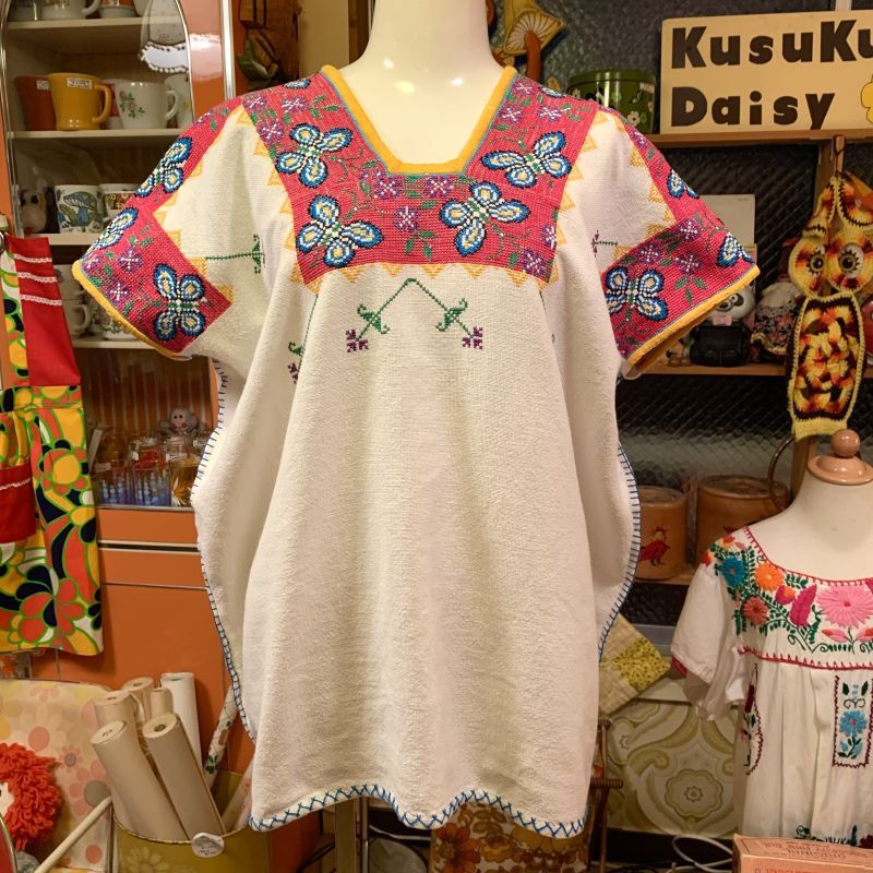 画像1: Butterfly Flower Mexican embroidery tops  