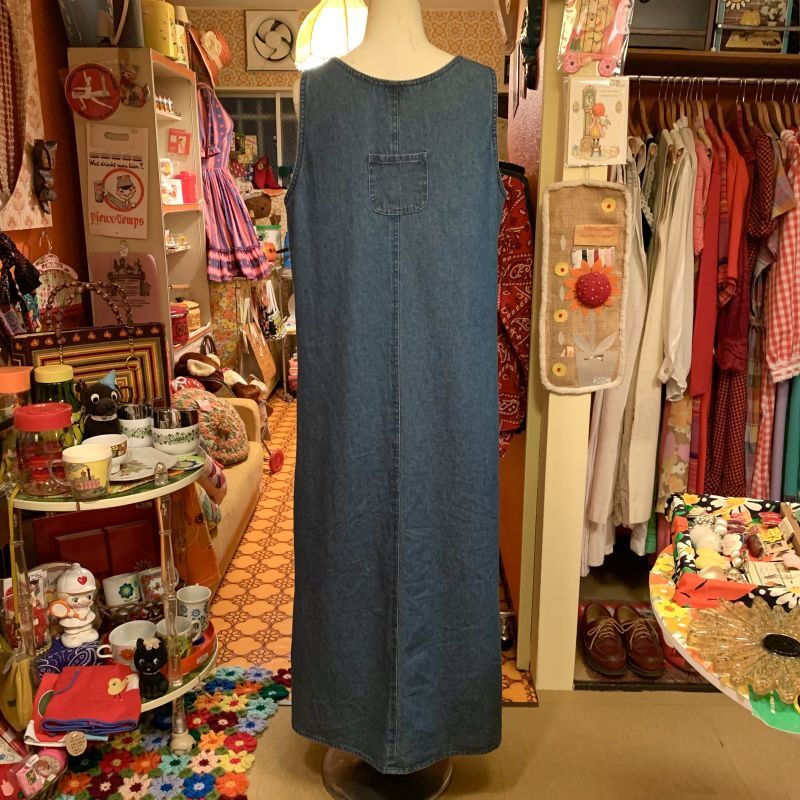 画像: Umbrella embroidery denim sleeveless onepiece