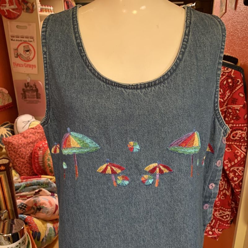 画像: Umbrella embroidery denim sleeveless onepiece