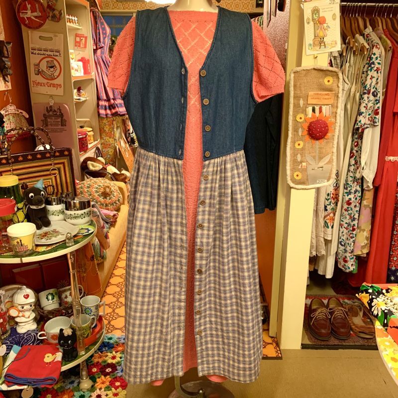 画像: Denim and Plaid Sleeveless onepiece