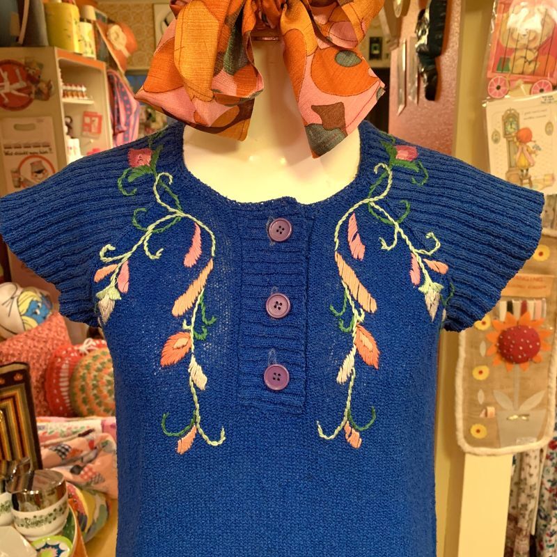 画像: Flower embroidery summer knit