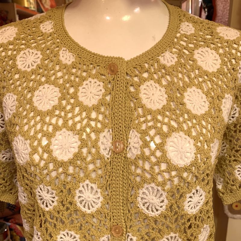 画像: Olive yellow crochet   cardigan