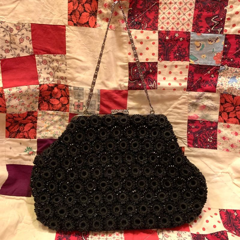 画像1: Vintage Black bead bag