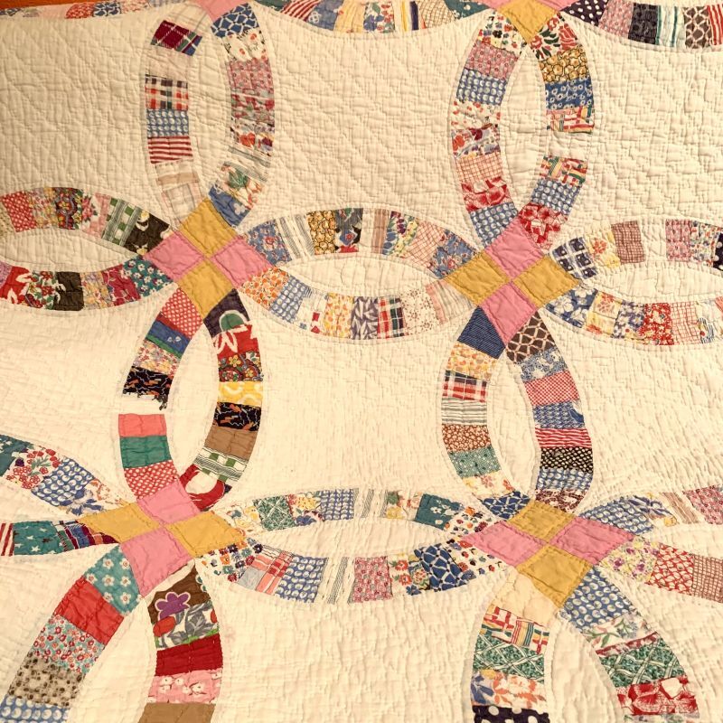 画像: Vintage double wedding ring pattern patchwork quilt