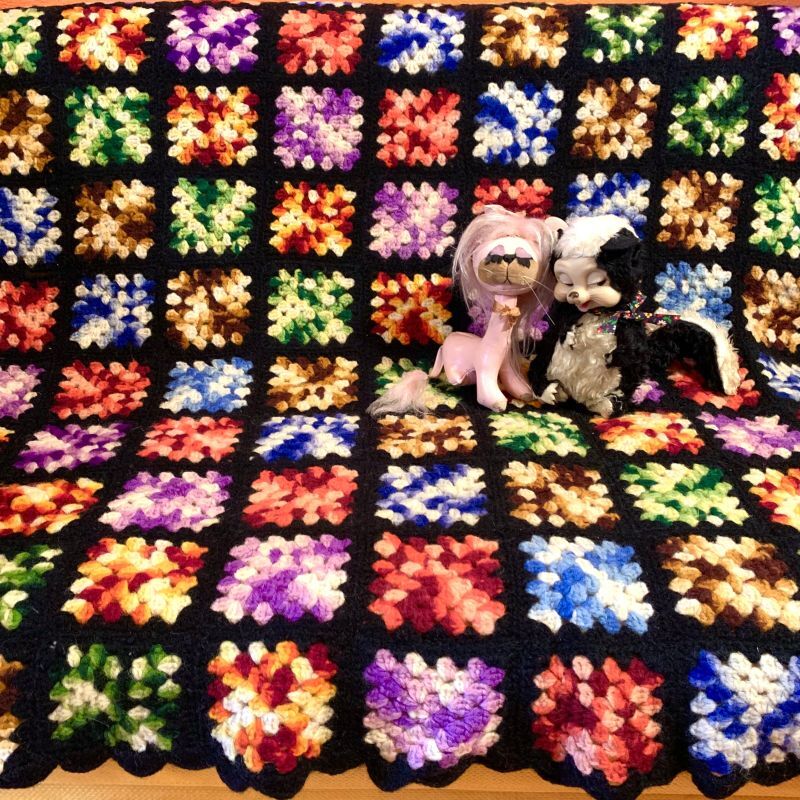 画像1: Granny square gradient color knit blanket