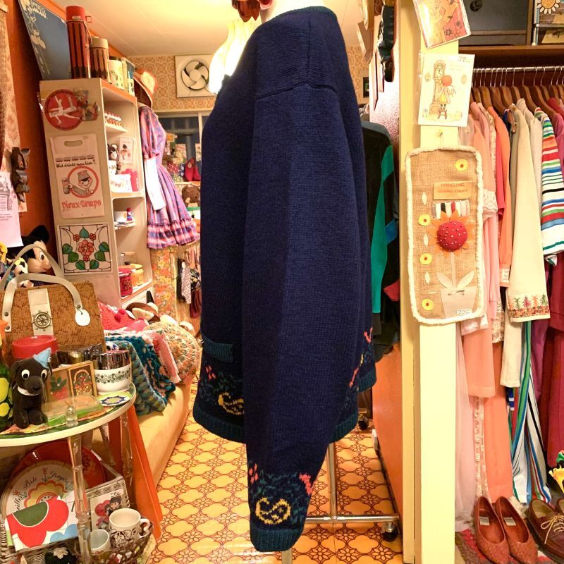 画像: Green/Navy gold button knit cardigan