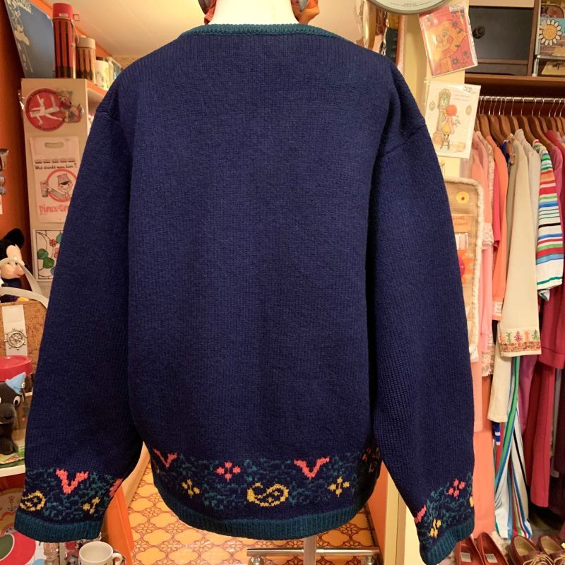 画像: Green/Navy gold button knit cardigan