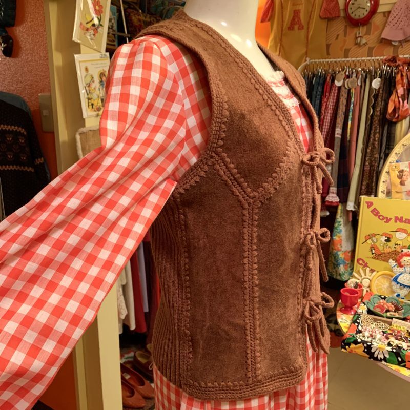 画像: （SALE）Brown suede&knit vest