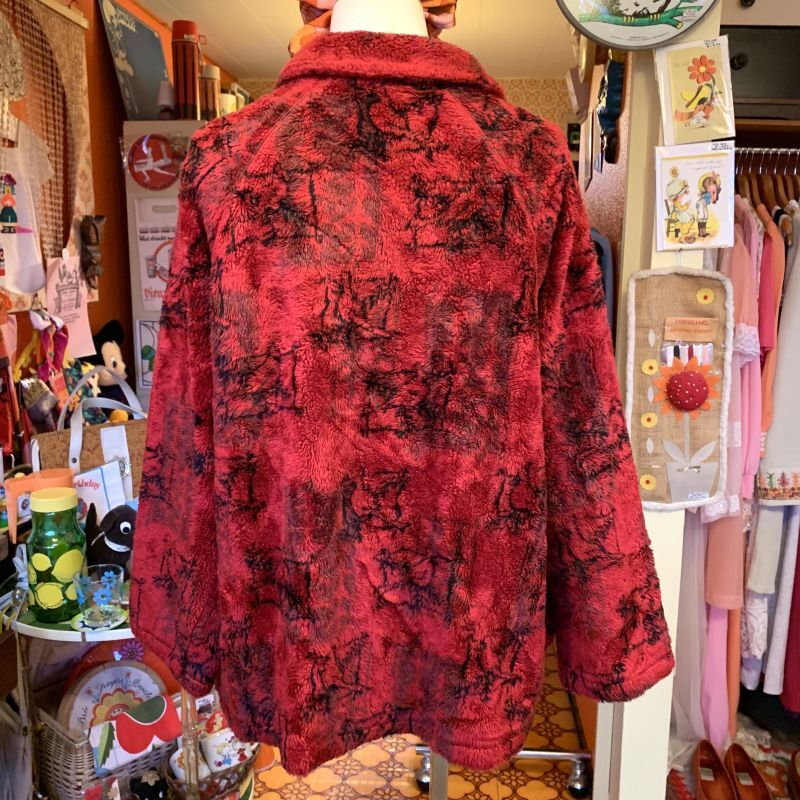 画像: RD/BK Oriental bird pattern boa jacket