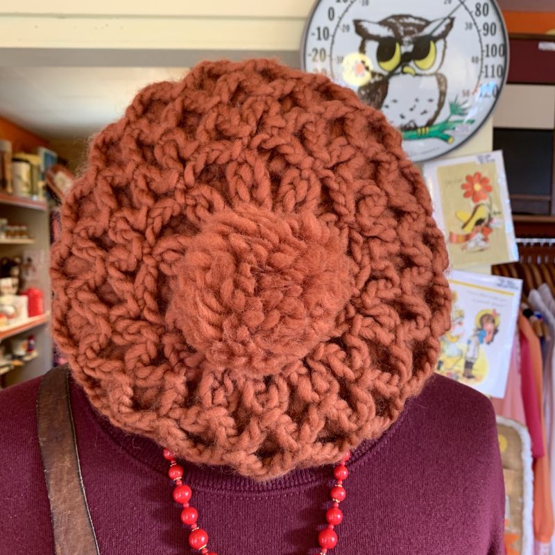 画像1: Brown ponpon wool beret