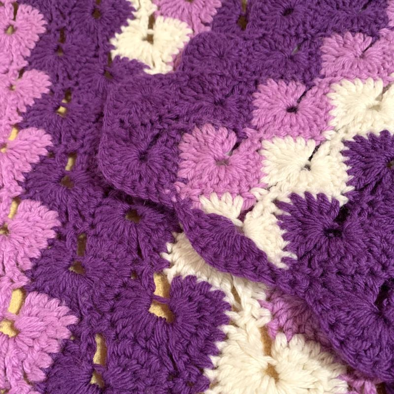 画像2: Purple/white Vintage knit blanket