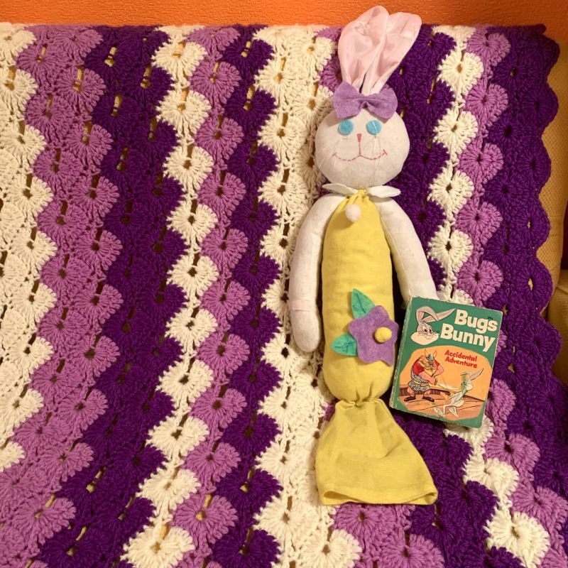 画像1: Purple/white Vintage knit blanket