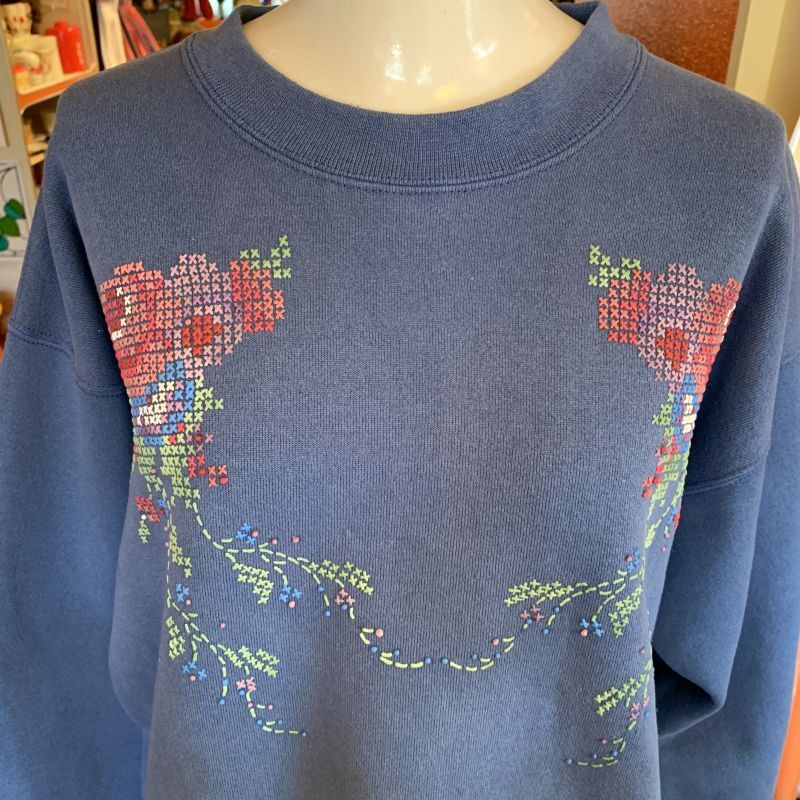 画像: Rubber flower cross stitch sweat