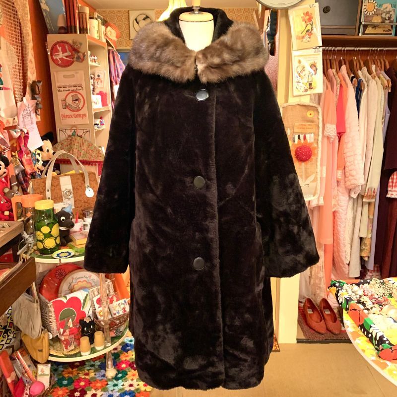 画像1: UNION MADE Vintage BK/BR Eco fur coat