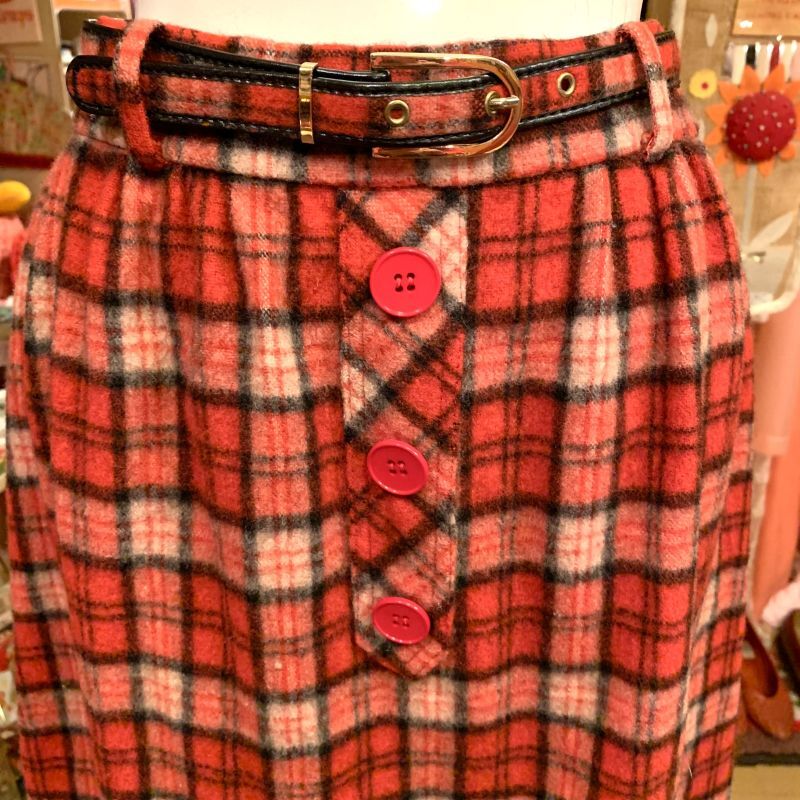 画像: RD/BK Plaid wool skirt