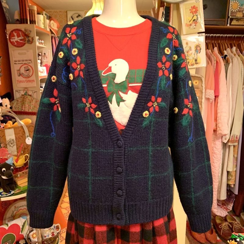 画像: Flower embroidery wool cardigan