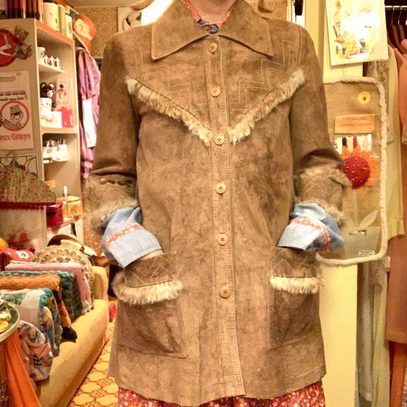 画像1: Embroidery&fur suede jacket