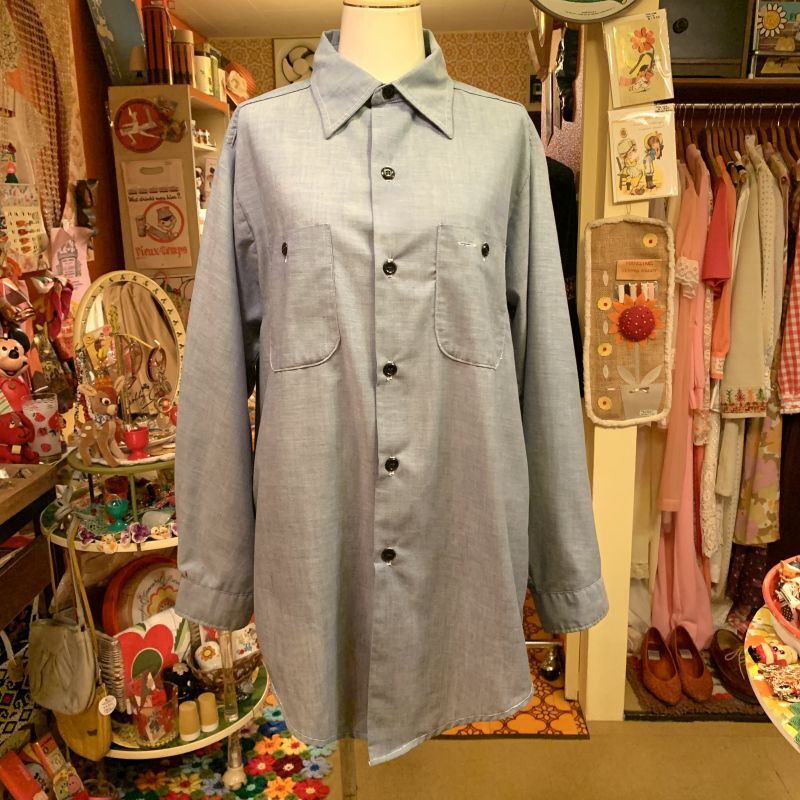 画像: Flower pattern patchwork chambray shirt