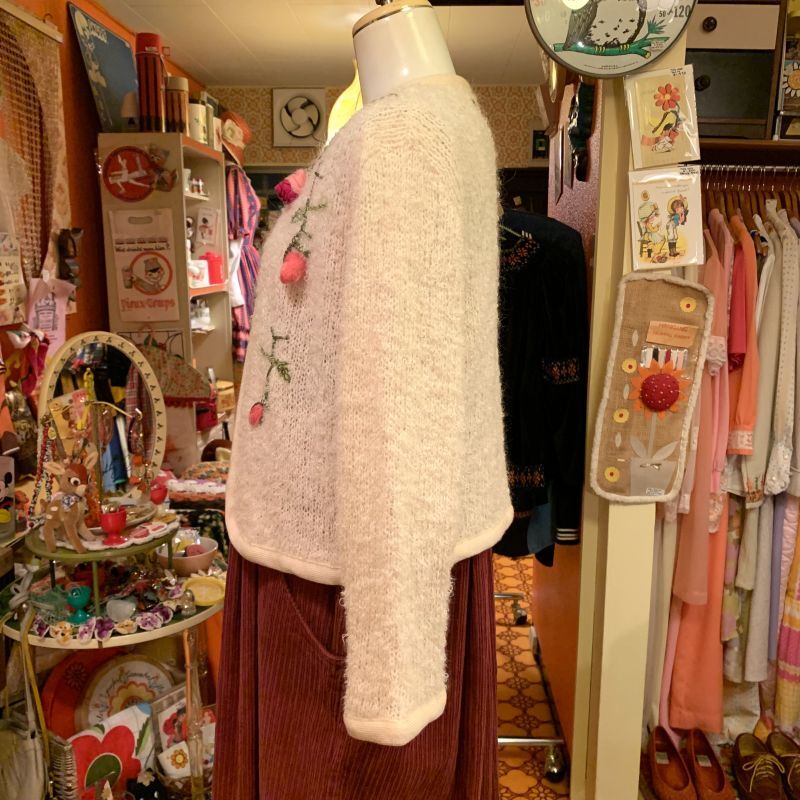 画像: 50'S Rose motif mohair knit cardigan