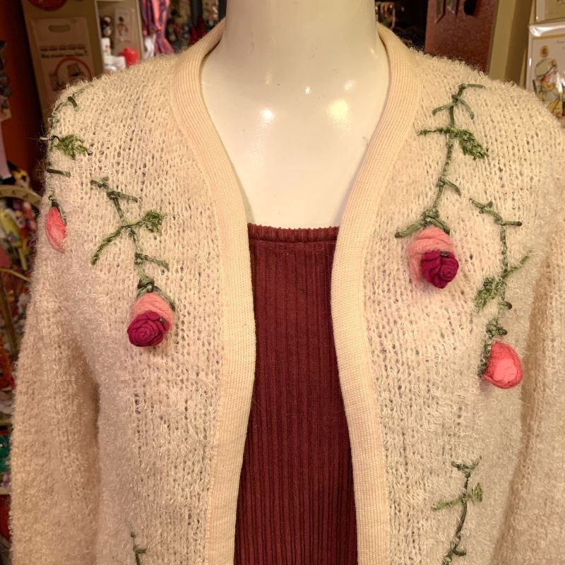 画像: 50'S Rose motif mohair knit cardigan