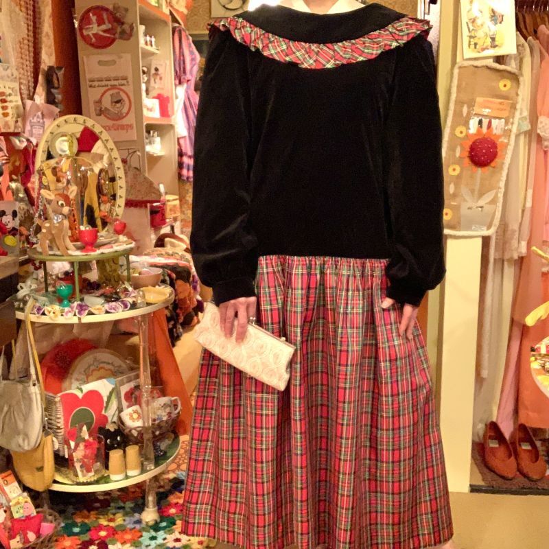 画像: 2way Plaid&Velor dress