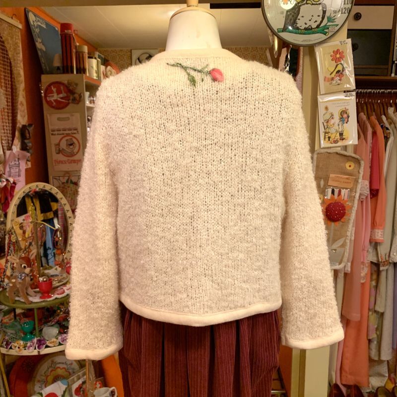 画像: 50'S Rose motif mohair knit cardigan