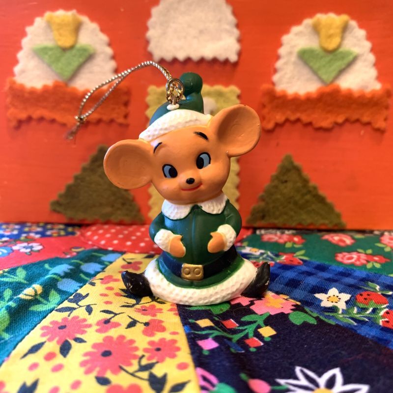 画像1: Christmas  mouse vintage ornament(GR)