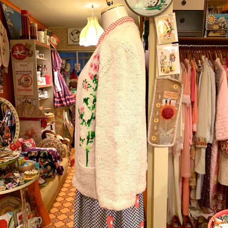 画像: 60'S Flower pattern handmade wool cardigan