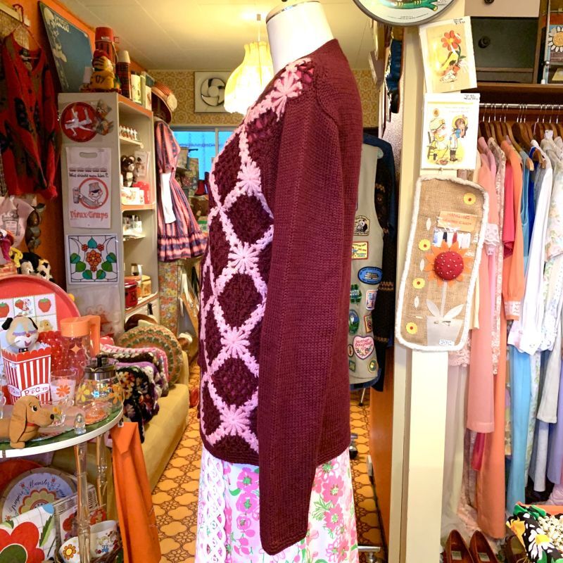 画像: Flower motif crochet knit cardigan