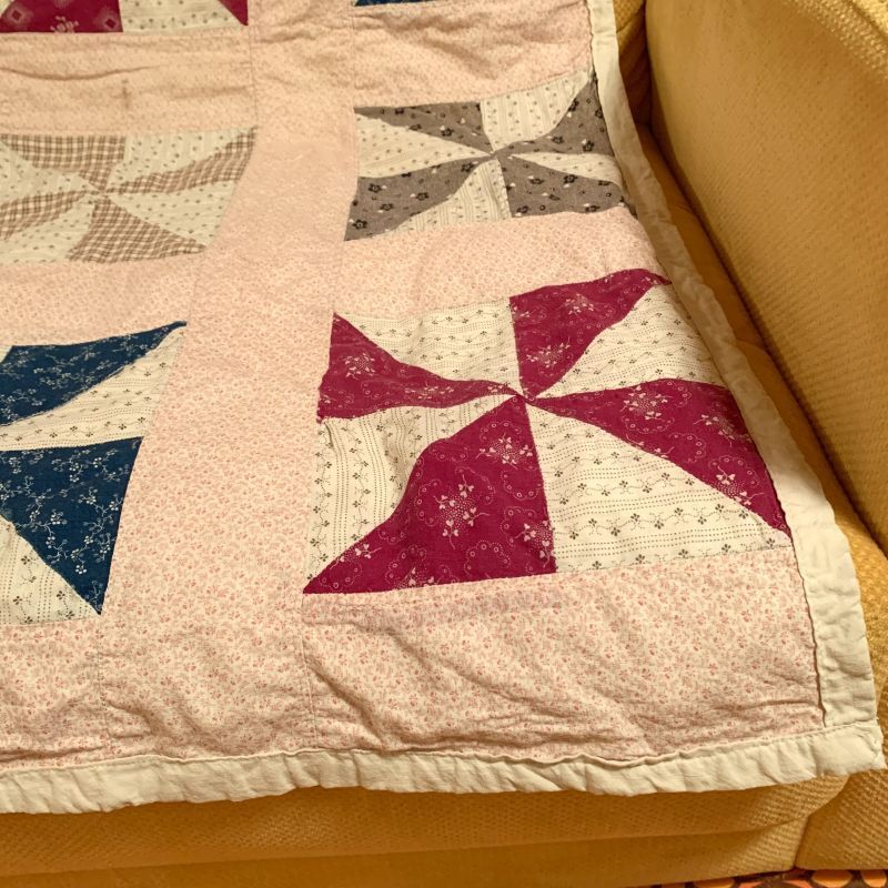 画像: Triangle flower vintage patchwork quiltcover