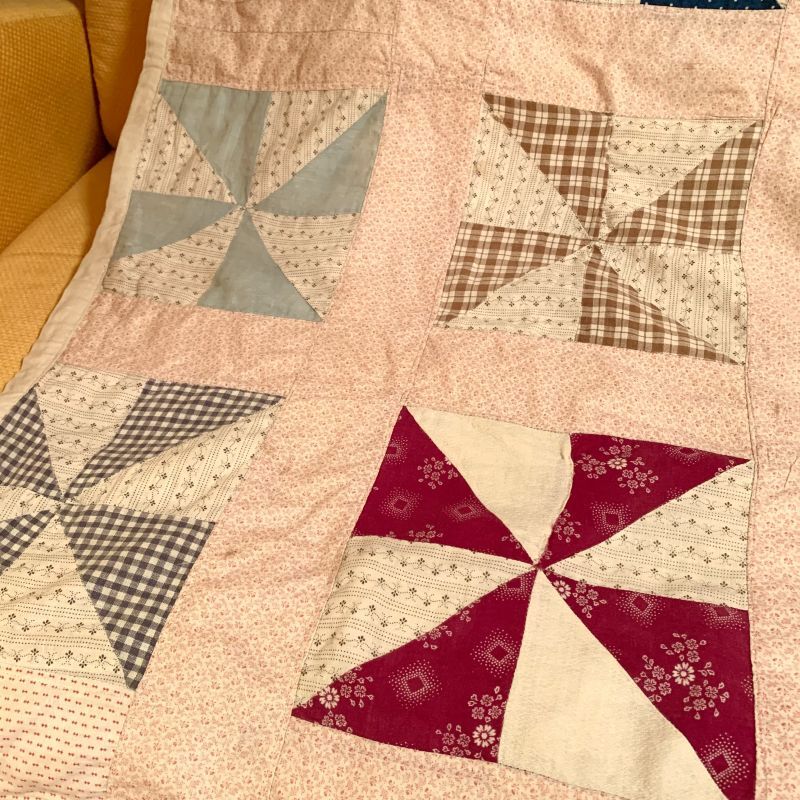 画像: Triangle flower vintage patchwork quiltcover