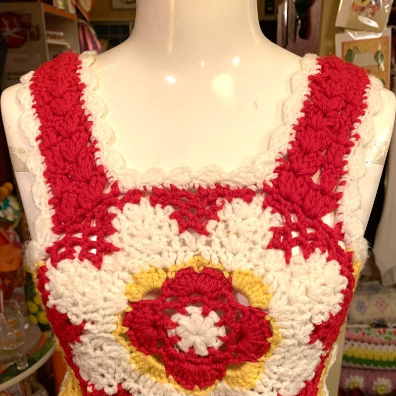 画像: Vintage Granny flower motif knit bustier