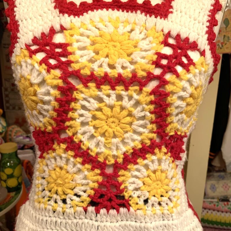 画像: Vintage Granny flower motif knit vest